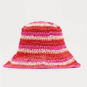 Striped Pink and Red Crochet Bucket Hat